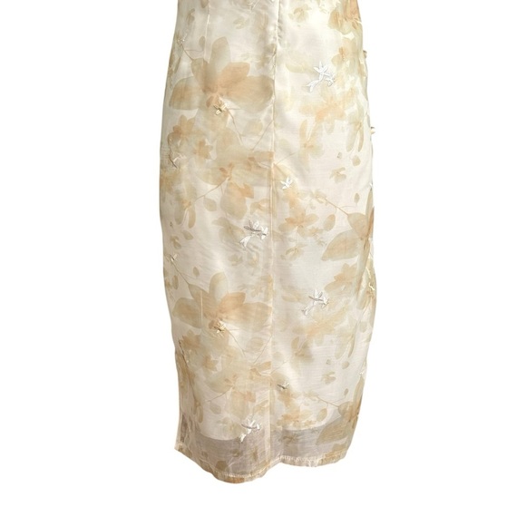 YUFEI Traditional Chinese Cheongsam Dress Pale Yellow Organza MIDI Embroidered M - Picture 9 of 15